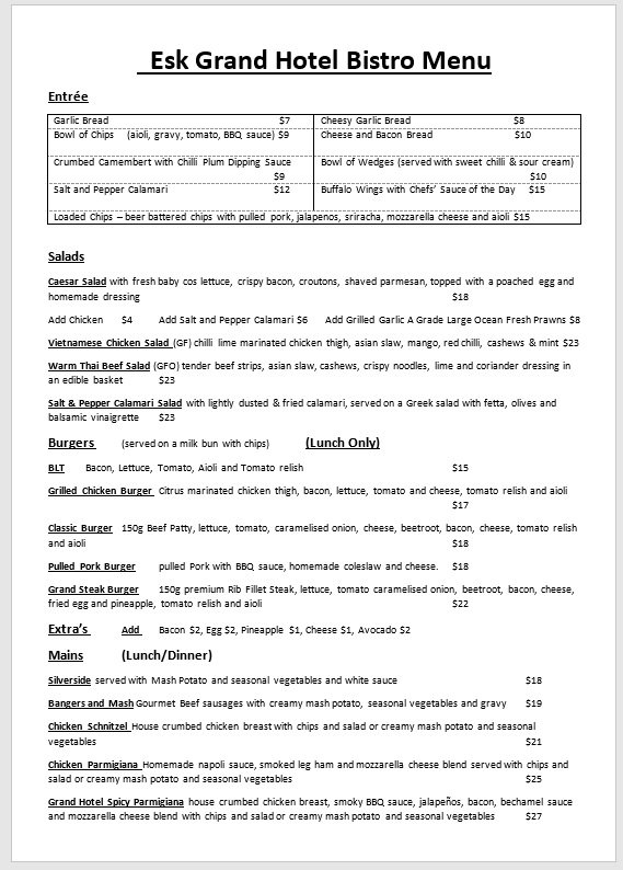 MAIN MENU eskgrandhotel